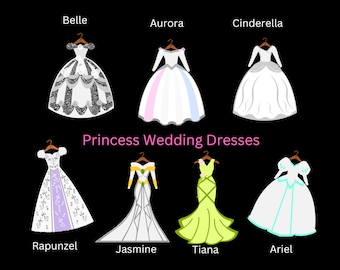 Princess Wedding Dress SVG: Paper Dolls, Cake Toppers (digital