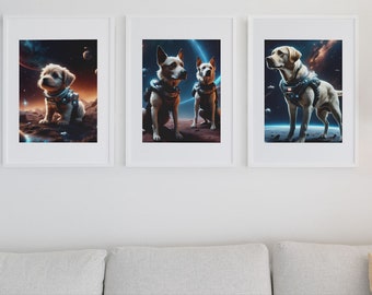Perros Espaciales - Paquete de 3 Impresiones de Perros Espaciales, Imprimibles para el Hogar