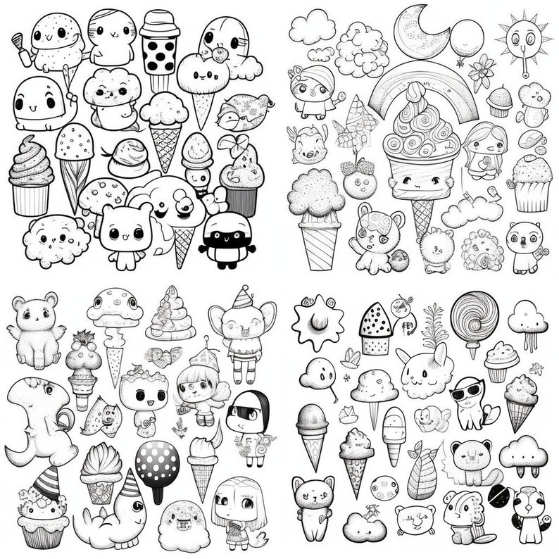 Printable 28 Page Kawaii Junk Coloring Book for Adults and Kids ...