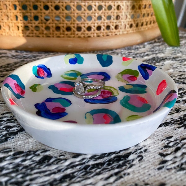 Hand painted trinket dish, abstract painting, ceramic ring dish