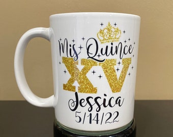 SET OF 2, Mis Quince PERSONALIZED coffee mug, Quince Squad gift, Quinceañera party favor, quinceañera recuerdos, Best friend gift.