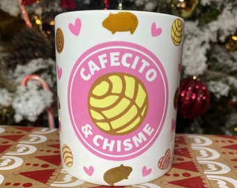 Cafecito & chisme coffee mug, Cafecito y chisme coffee cup, pan dulce cup, comadre gift, best friend gift, stocking stuffer, Christmas gift.