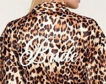 Leopard print satin bride robes, Bridesmaid robe, Maid of Honor robe, bride getting ready robe, Mother of the bride robe, bridal party robe.