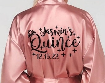 Includes FREE front personalization, Mis Quince satin robes, getting ready robe, quinceañera gift, birthday gift, custom Name.