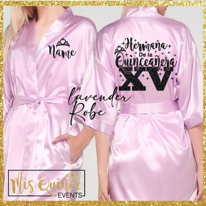 Personalized Hermana de la Quinceañera robes, getting ready robe for sister of the Quinceañera, bata de satin para la hermana de la quince.