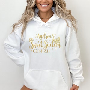 Includes FREE personalization, Sweet Sixteen hoodie , Sweet sixteen squad custom hoodie, Sweet sixteen hooded sweatshirt.
