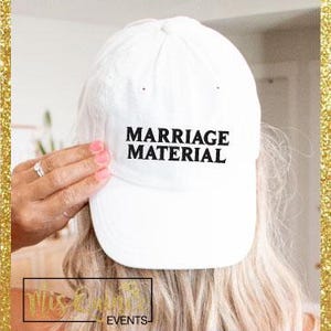 Marriage Material embroidered hat, Funny Bride Accessories, Bachelorette Party gift, wedding gift, wedding accessorie, Valentines day gift.