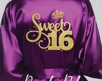 Includes FREE front personalization, Sweet sixteen satin robes, getting ready robe, gift, birthday gift.