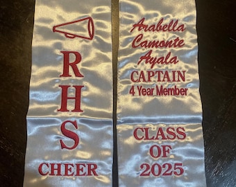 Custom embroidered 72&quot; Graduation Stole, personalized Class of 2025 Graduation sash, graduation stoles 2025, custom design and year.