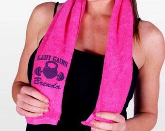 Spersonalizowany ręcznik na siłownię Lady Gains, haftowany prezent na ręcznik do ćwiczeń, ręcznik do ćwiczeń siłowych, fitness bikini, prezent na siłownię, prezent świąteczny.