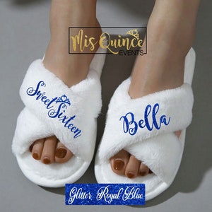 Personalized Sweet Sixteen Fuzzy slippers, Sweet Sixten party favor, Custom Sweet Sixteen getting ready slippers, Sweet Sixteen Gift.