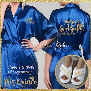 Includes FREE front personalization, Sweet sixteen butterfly satin robe, sold separately Slippers, sweet 16 getting ready robe.