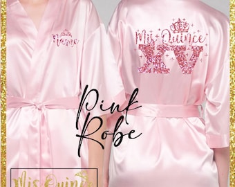 Includes FREE front personalization, Mis Quince satin robes, getting ready robe, quinceañera gift, birthday gift.