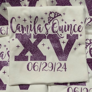 Includes FREE personalization, Mis Quince custom tees, quince squad tees, playera para quinceañera, camiseta para dama y chambelán.