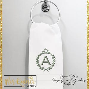 Personalized Embroidered Wreath Hand Towel with crown, Monogrammed housewarming gift, personalized wedding gift, custom Christmas gift.