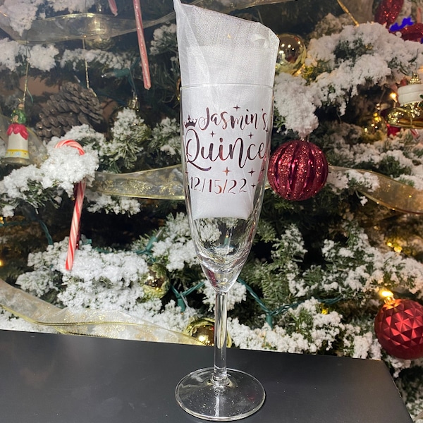 SET of 6 Personalized Mis Quince Champagne toasting flute with name & date, copa de brindis, quinceañera party favor, quinceañera recuerdos.