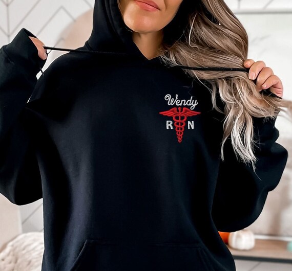 Personalized Embroidered Nurse Monogram Warm Sweater Hoodie