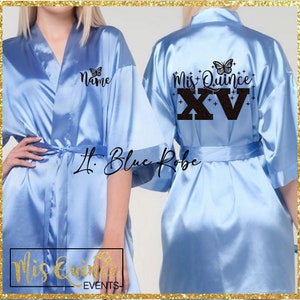 Includes FREE front personalization, Mis Quince Butterfly satin robes, getting ready robe, quinceañera gift, birthday gift.