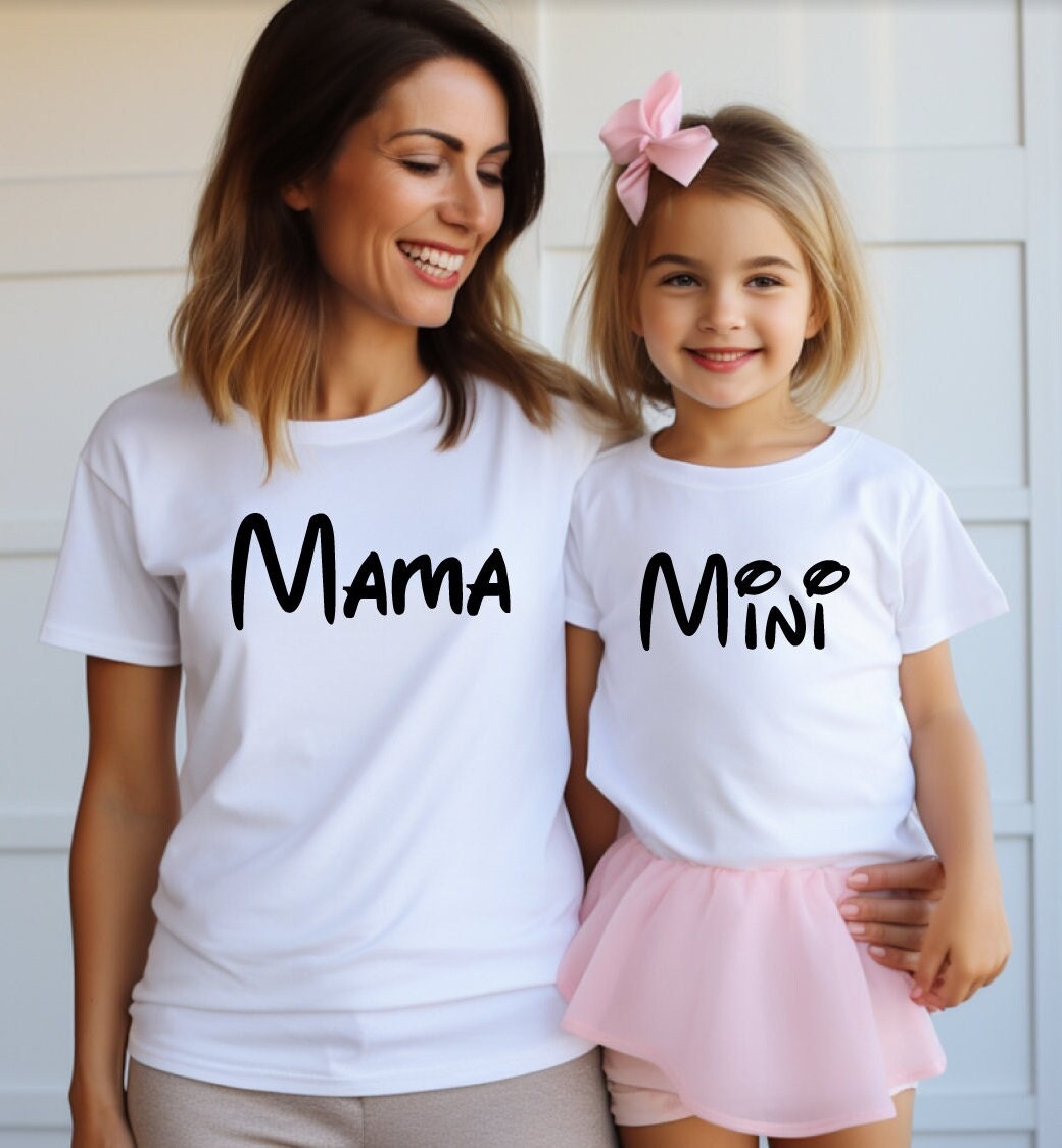 Custom Mama Mini matching tee shirt, mama me matching tee with Disney font, personalized Mothers day gift.