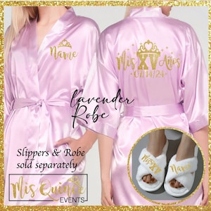 Incluye personalización frontal GRATIS, bata de satén Mis Quince con corona, bata de preparación, bata y pantuflas se venden por separado, regalo de Quince.