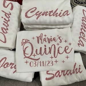 Includes FREE personalization, Mis Quince custom tees, quince squad tees, quinceañera gift, camiseta para quinceañera, custom text.
