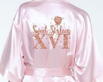 Includes FREE front personalization, Sweet sixteen satin robes, getting ready robe, birthday gift.