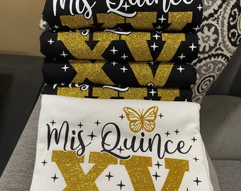 Includes FREE personalization, Mis Quince Butterfly custom tees, quince squad tees, quinceañera gift, camiseta para quinceañera.