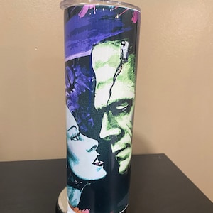 The Son of Frankenstein and his bride Halloween  tumbler, spooky coffee tumbler, holiday gift, Valentines day gift.