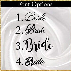 May include: Four different font options for the word 'Bride' in black text on a white background. The options are numbered 1 through 4.