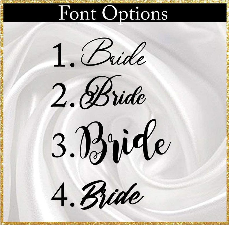 May include: Four different font options for the word 'Bride' in black text on a white background. The options are numbered 1 through 4.