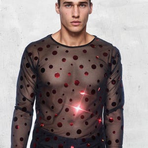 Shimmering Red Dots Men's Mesh Shirt - Elevate Your Club and Festival Style!