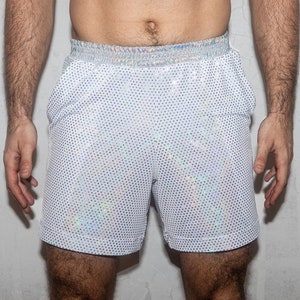 Shimmering Holographic Dots Men&#39;s Rave Festival Shorts