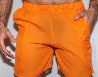 Short homme orange See-True en mousseline de soie