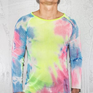 Herren Sheer Tie Dye Mesh Siehe echtes, einzigartiges Hemd | Langarm