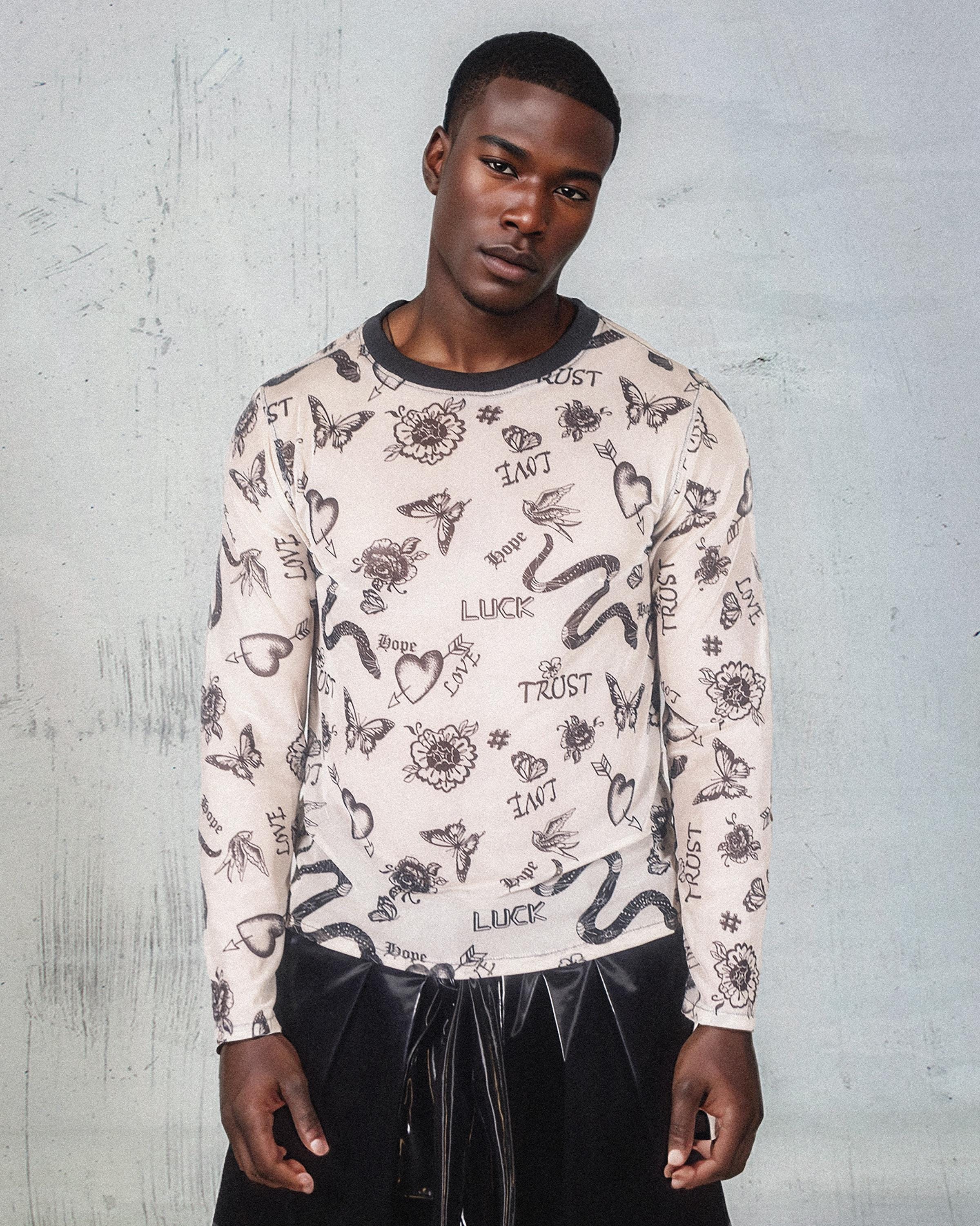 Men's Tattoo Print Sheer Mesh Shirt - Etsy