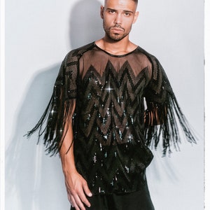 Men's Sequins Unique Shirt with Fringes