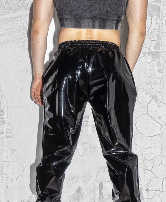 Mens Black Vinyl Unique Pants 