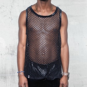 Men’s Black Fishnet Mesh Tank Top