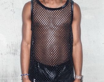 Men’s Black Fishnet Mesh Tank Top
