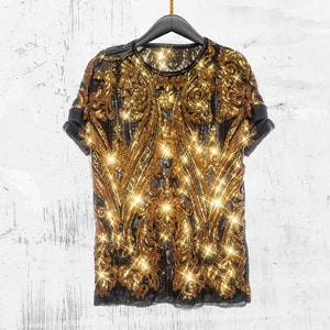 Men's Shiny Golden Sequins Shirt