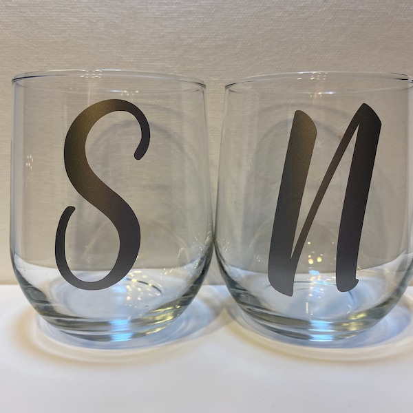 Initial Wine Glasses Etsy
