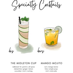 Custom Signature Cocktail Menu Sign for Weddings | Digital Download File