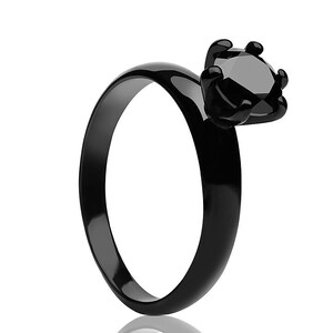 Black CZ Wedding Ring, Solitaire Wedding Ring, Anniversary Ring, Engagement Ring, Ladies Wedding Ring, Proposal Ring, CZ Wedding Ring