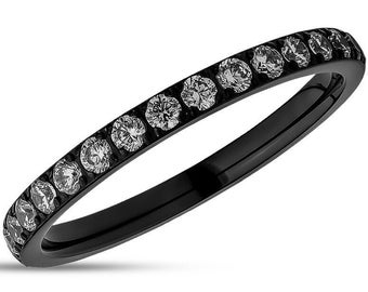 Eternity Wedding Ring,Black Titanium Ring,Anniversary Ring,Engagement Ring,2mm Wedding Ring,White CZ Wedding Ring,Ladies Wedding Ring,CZ