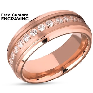 Rose Gold Tungsten Ring Rose Gold Wedding Ring CZ Wedding Ring Man's Wedding Band Anniversary Ring Tungsten Carbide Ring Brush image 1