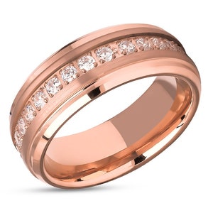 Rose Gold Tungsten Ring Rose Gold Wedding Ring CZ Wedding Ring Man's Wedding Band Anniversary Ring Tungsten Carbide Ring Brush image 2