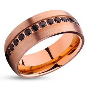 Rose Gold Man's Ring,Black Diamond Ring,Tungsten Wedding Ring,Rose Gold Wedding Band,Anniversary Ring,Engagement Ring,Comfort Fit Ring,Brush