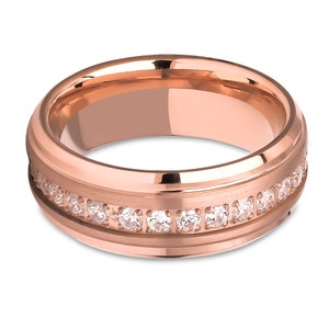 Rose Gold Tungsten Ring Rose Gold Wedding Ring CZ Wedding Ring Man's Wedding Band Anniversary Ring Tungsten Carbide Ring Brush image 4