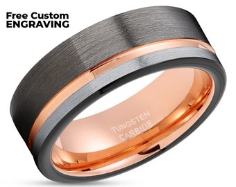 Gunmetal Wedding Ring,Rose Gold Tungsten Wedding Ring,Anniversary Ring,8mm Wedding Ring,6mm Wedding Ring,Tungsten Carbide Ring,Brush Ring