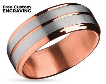 Matte Finished Wedding Ring,Rose Gold Wedding Band,Tungsten Carbide Ring,8mm & 6mm,Tungsten Carbide Ring,Unique Ring,Matte Finished Ring